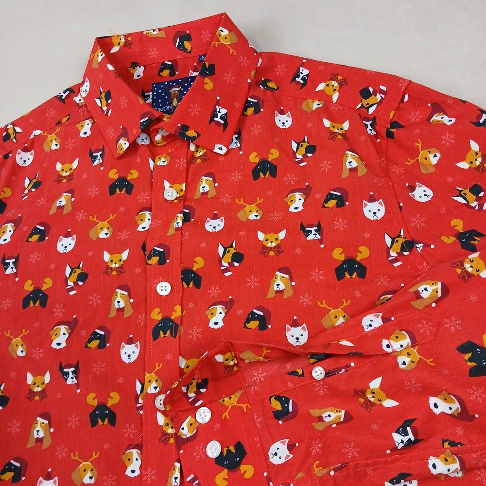Simon Banks Medium 15.5 Mens Shirt‎ Xmas Christmas Dogs Button Down Long Sleeve